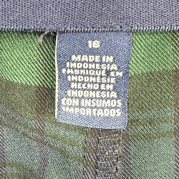 CHAPS Blue Green Tartan Plaid Ankle Pants Women 16 Stretch Side Zip Prep Holiday - Picture 8 of 9